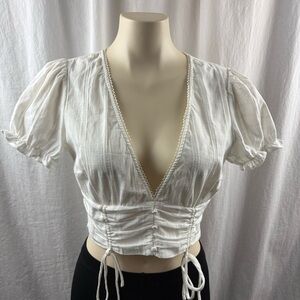 Le Lis White Ruched V-Neck Blouse